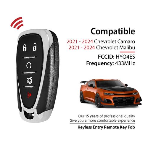 Keylessbest Replacement for 2021 2022 2023 2024 Chevrolet Camaro Malibu Key Fob Remote Control HYQ4ES 5 Buttons 433MHz