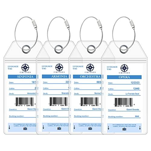MSC Cruise Luggage Tag Holders by Cruise On [4 Pack] Fits All MSC Cruise Line Ships & Tags for Cruises in 2023 & 2024