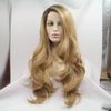 Drag Queen Long Wave Wig Brown Roots Ombre Medium Blonde Natural Color Synthetic Lace Front Wigs for Women Ladies Daily Wear Cosplay Party Blonde Wigs Side Part 24Inches