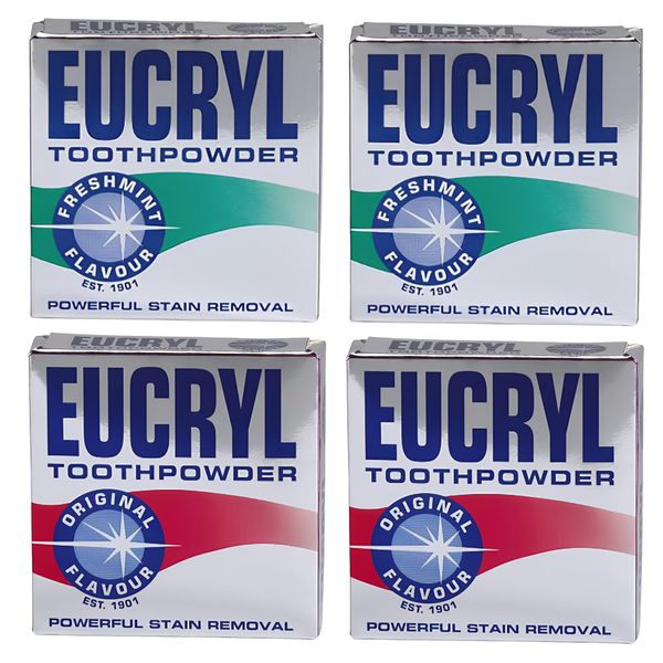 Eucryl Toothpowder Stain Remover & Teeth Whitening Powder for Coffee Tea Tobacco Stains, Smokers Tooth Powder for Fresh, Clean Smile Dental Care Kit Multipack 2xOriginal, 2xFreshmint + Cheeroo Magnet