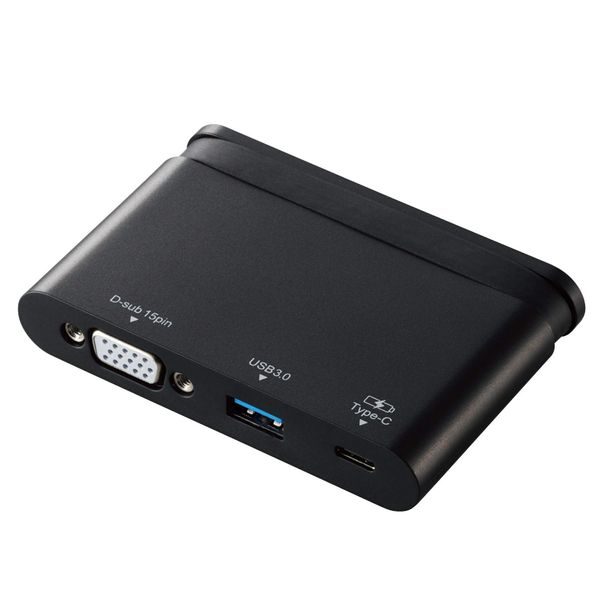 Elecom DST-C07BK USB-C Hub PD Compatible Charging & Data Transfer Type C USB 3.0/D-sub Cable Storage Black