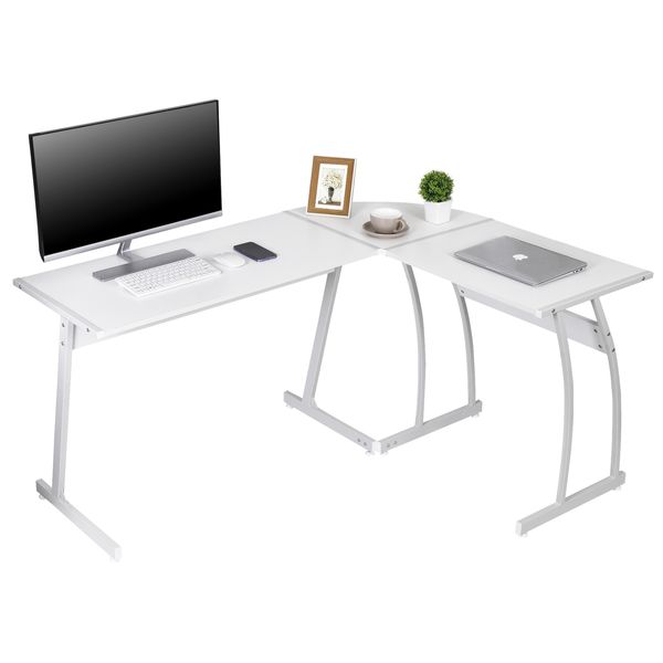 58" L-Shaped Gaming Desk Corner Computer Desk PC Laptop Table Workstation White