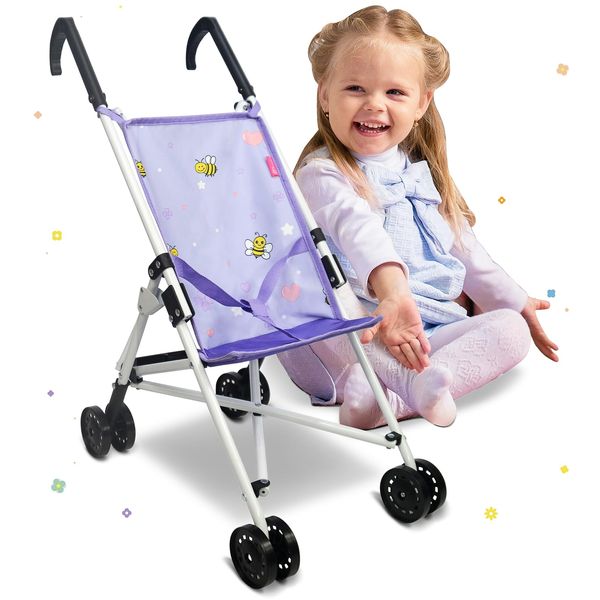 Doll Stroller Toy Anivia Realistic Doll Stroller Heart Design Gifts for Toddlers and Girls Foldable Baby Doll Stroller Toy (DB102pur)