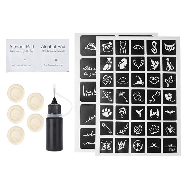 Tattoo Ink Set, Tattoo Tinte+Alkoholtupfer+Finger Sleeve+Tattoo Vorlage, Temporäre Microblading Pigment Set Tätowierfarbe Ink Fruchtsäfte Set für Körper Augenbrauen Semi-Permanent Makeup