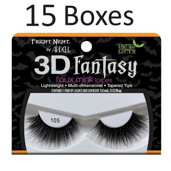 Wholesale Lot of 15 Ardell 3D FauxMink Eyelashes #105, 15 Pair And Adhesive