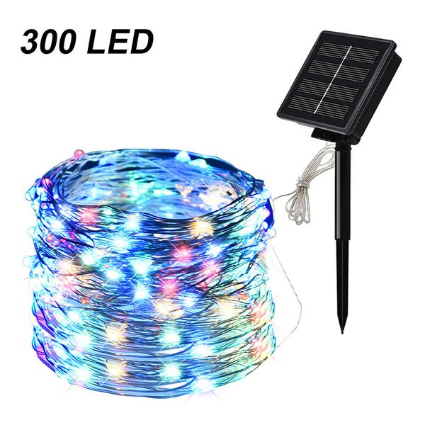 300 LED Solar String Fairy Light Copper Wire 8 Lighting Mode Garden Xmas Decor