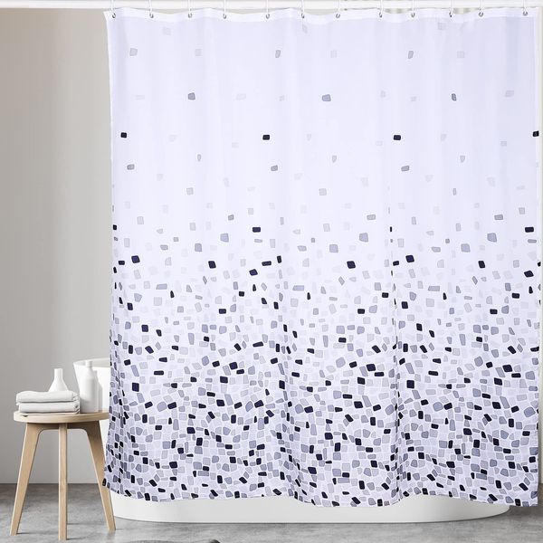 KAV Shower Curtain Bathroom Curtains Polyester Fabric Waterproof Mold Proof Pattern (220CM Wide x 180CM Drop) Home Decor Accessories with 12 Curtain Hooks (Mosaic Grey/White)