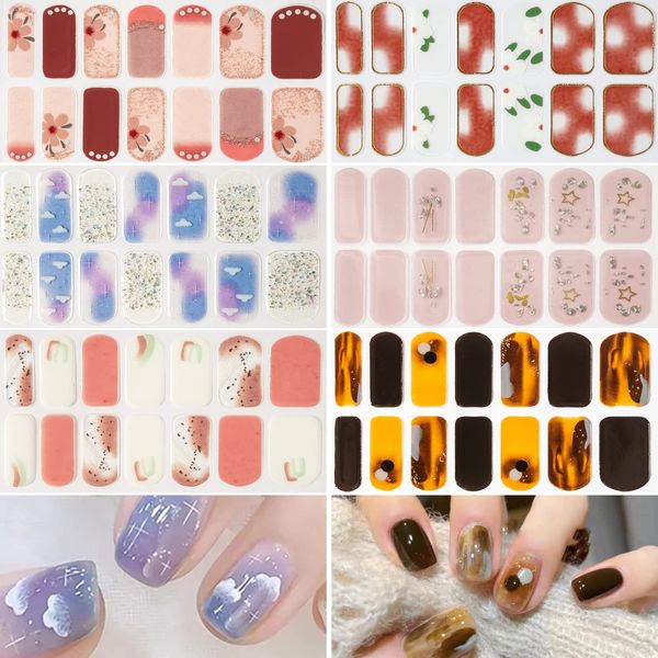 Nail Stickers for Hands, Set of 6, Nail Stickers, 3D Feeling, Foot Nail Seal, Just Apply Gel Nail Polish, Nail Wrap, Nail Accessories, Women's, Popular, Cute, Flowers, Fashionable (Hand-E)