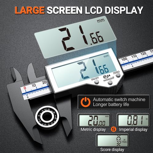 Preciva 6 Inch Digital Caliper, High Precision Measuring Tool with Large LCD Screen,Inch/Metric/Fraction Conversion, Auto-Off Feature, Vernier Caliper for DIY and Household