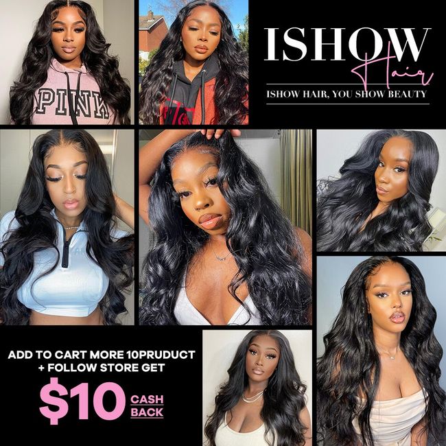 Ishow Pre-Plucked Glueless Human Hair Wigs Body Wave Lace Front