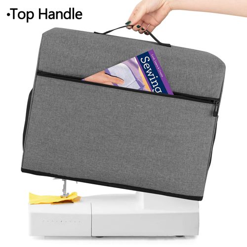 CURMIO Sewing Machine Cover with Pockets, Dust Cover Compatible with Most Standard Singer and Brother Sewing Machine, Gray (Patented Design)