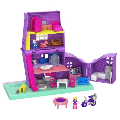 Polly Pocket Doll House with Micro Doll, Toy Bike & Furniture Accessories, Transforming Pollyville Pocket House Playset