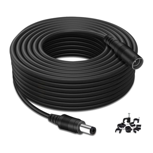 Tonton 10M DC Verlängerungskabel, DC 5,5mm x 2,1mm Netzteil Adapter Verlängerung Kabel mit Kabelschellen, 5521 Buchse auf Stecker für CCTV Überwachungskamera, IP-Netzwerkkamera, DVRs NVR usw. Schwarz