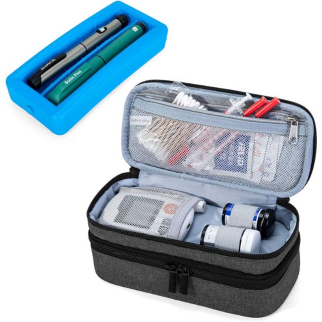 LUXJA 2 Layers Insulin Case with an Ice Pack - Holds 6 Vials (10ml) or Black