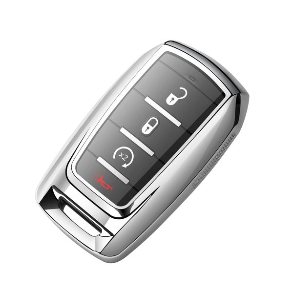 Tukellen Dodge Ram 1500 Key Fob Cover, Soft TPU Case Protector, 4/5/6-Button, Silver