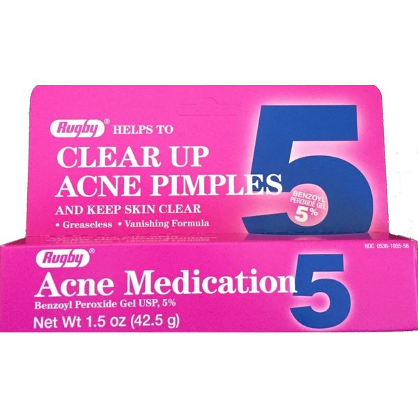 Rugby Acne Medication Gel Benzoyl 5% 1.5oz Tube -Expiration Date 07-2025