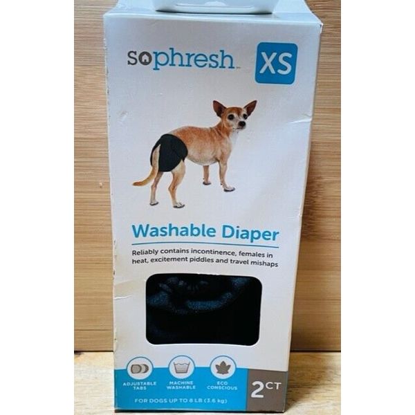 Dog Diapers, 2 pair XS Pet, Washable, Adjustable & ECO Conscious, Black Sophresh