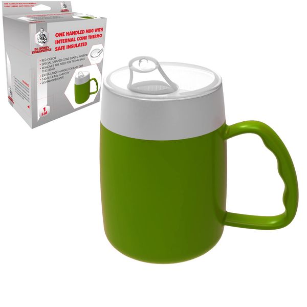 Dr. Bone's Therapeutics ® Mug with Internal Cone with Spouted Lid with small opening, Spill-proof, drinking aid, thermo mug, feeding cup Drinking Aid Adult Drinking Cup Sippy Cup 140 ml (Green)