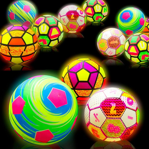 PROLOSO 8 PCS Light up Inflatable Bouncy Ball with Hand Pump and Storage Bag Glow in The Dark Kickball Flashing Playground Balls Outdoor Pool Beach Dodgeball Game