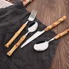 50PCS Silverware Set for 10, Bamboo Handle Flatware Set, Stainless Steel Cutl...