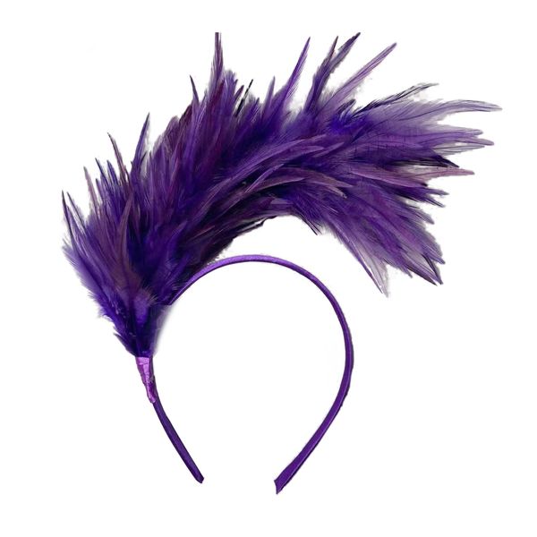 FUNLOV Colorful Feather Headband, Fascinator Headbands, Cosplay Hair Bands,Carnival Party Headdress, Rainbow Headband Feather Headdress Costume Easter Day, Wedding, Halloween Party (1PC, Purple)