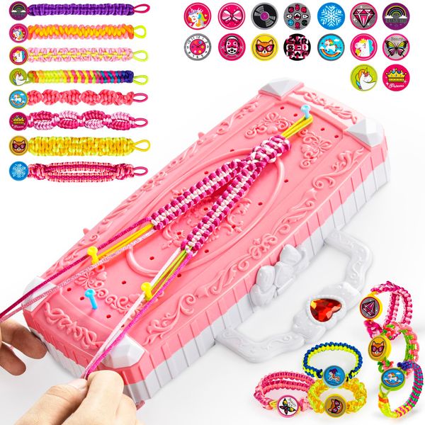 Friendship Bracelet Making Kit, DIY Arts and Crafts Toys, Birthday Gifts Ideas for Girls 6 7 8 9 10 11 12+ Years Old(Pink)