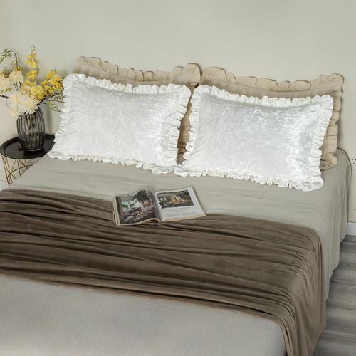 Crushed Velvet Pillow Shams Set of 2 Retro Ruffle Flounces Trim Soft Decorative Luxurious Solid Pillow Covers Farmhouse Pillow Cases for Bedroom Decor Ivory,Standard 20x26 Inches
