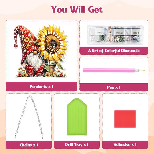 GHHKUD Hanging Diamond Art Gnomes Pendants Kits for Adults Kids, DIY Sunflower Decoration Special Crystal Double Sided Hanging Ornaments Board Gifts Window Garden Home Decor