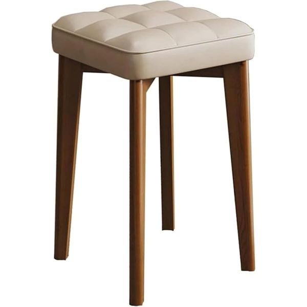 REENEW Stacking Chair Wooden Stool Stacking Stool Stool Solid Wood Soft Seat Stool Dining Table High Stool Home Living Stool Stacking Coffee Table Square Stool (Beige)