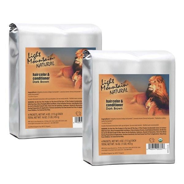 LIGHT MOUNTAIN Natural Henna Dye Powder Dark Brown 453g 2 Packs