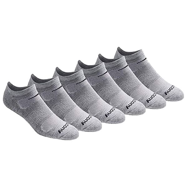 Saucony Men's Multi-Pack Mesh Ventilating Comfort Fit Performance No-Show Socks, Grey Basic (6 Pairs), 5-8