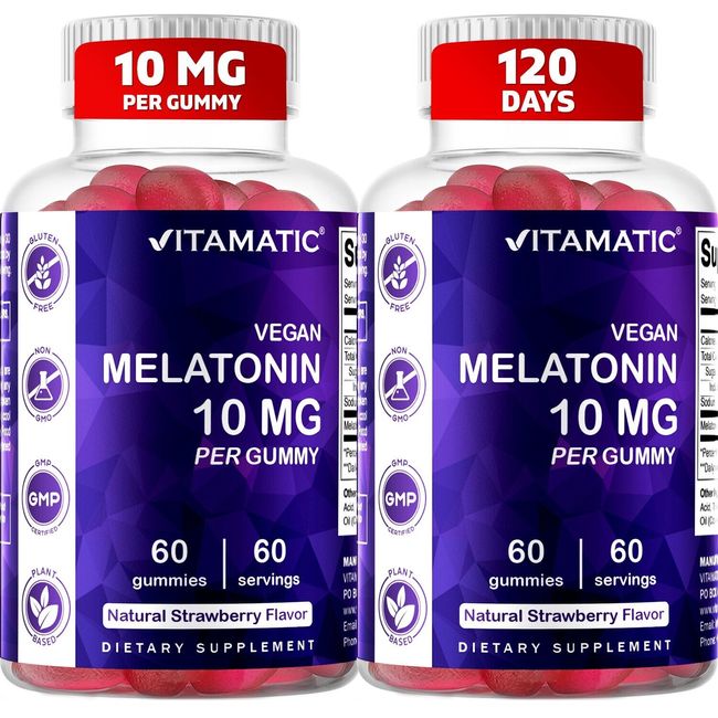 2 Pack - Vitamatic Melatonin 10mg per gummy Vegetarian Gummies