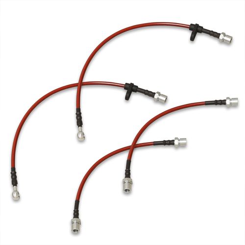 AJP Distributors Red Stainless Steel Braided Oil Drum Brake Lines Hoses Cables Kit 4PCS Front & Rear Set Compatible/Replacement For Corolla E110 JDM 1993 1994 1995 1996 1997 1998 1999 2000 2001 2002