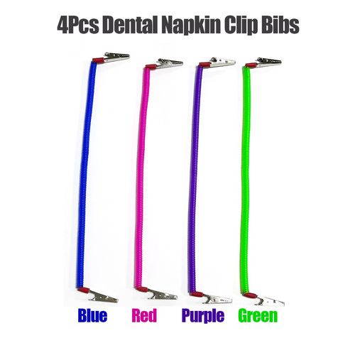 4 Pieces Multicolor Napkin Holder Bibs Clips for Dental, Neck Chains with Metal Clips for Dental Clinic, Home Dining Clothing Protector for Adults Kids Babies