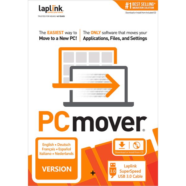 Laplink PCmover Professional 11 - Migration of your Applications, Files and Settings from an Old PC to a New PC - Data Transfer Software - Optional Ultra-High-Speed USB 3.0 Transfer Cable - 1 License