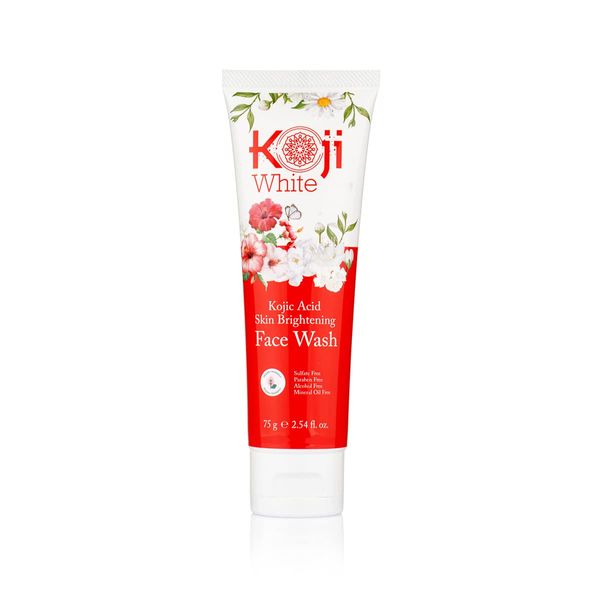 Koji White Kojic Acid Skin Brightening Face Wash for Exfoliating Face, Hydrating Face Moisturizer, Vegan Face Wash, Even Skin Tone with Vitamin C, Flower Extracts, Vitamin E, Not Tested on Animals, 2.54 Fl Oz