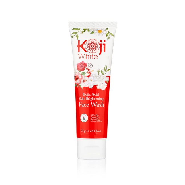 Koji White Kojic Acid Skin Brightening Face Wash for Exfoliating Face, Hydrating Face Moisturizer, Vegan Face Wash, Even Skin Tone with Vitamin C, Flower Extracts, Vitamin E, Not Tested on Animals, 2.54 Fl Oz