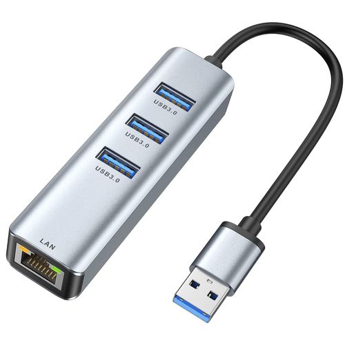 ABLEWE USB to Ethernet Adapter, 4 in 1 Aluminum USB Ethernet Adapter with RJ45 10/100/1000Mbps Gigabit Network LAN Port, 3 USB 3.0 Port, for MacBook Pro,Surface Pro, XPS,etc
