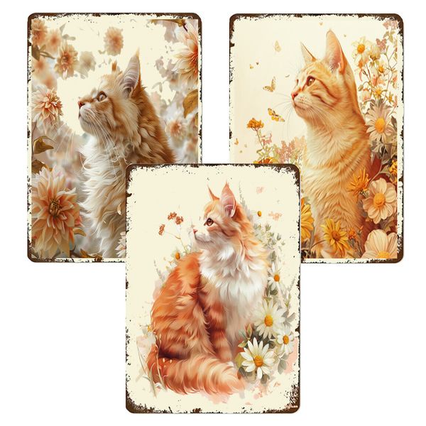 Orange Tabby Cat Magnets Set of 3 Vintage Floral Art Prints Cat Lover Gift 3x4"