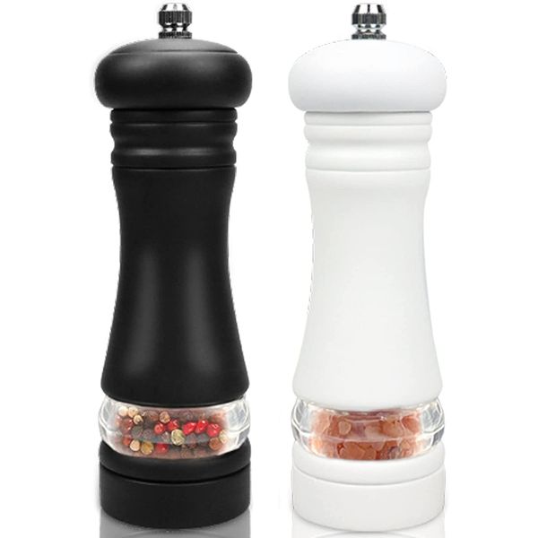 Wooden Salt and Pepper Grinder Set, IAGORYUE Pepper Grinder with Strong Adjustable Ceramic ＋ Acrylic Visible Window, Adjustable Hand Shaker Spice Grinders for Professional and Home Kitchen Use