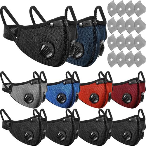 Threlaco 10 Pcs Dust Mask Breathable Reusable Adjustable Respirator Mask with 40 Activated Carbon Filters for Woodworking (Mix Color)