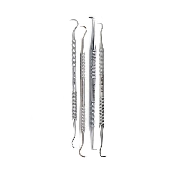 4 Pcs Double Ended Dental Scaler Made of Stainless Steel Reusable Tool Plaque & Tartar Remover Pick Suitable for Professional or Personal Use & Pet Oral Hygiene Care with Knurled Handle