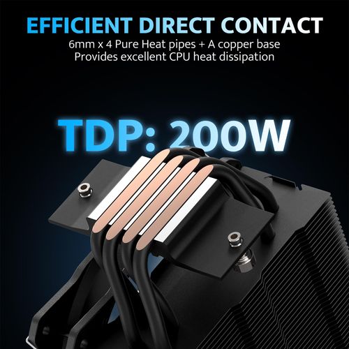 darkFlash Z4Pro Mist CPU Cooler, 120mm Single-Tower, TDP 200W, 4×Ф6mm Heatpipes, ARGB PWM PC Fans, CPU Air Cooler Compatible with Intel LGA115x/12xx/17xx; AMD AM4/AM5, 155mm in Height(Black)