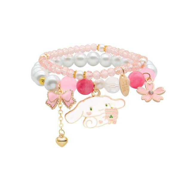 GAUEIOUR Cinnamoroll Crystal Bead Bracelet,Cute Cartoon Crystal Beaded Elastic Bracelet for Girls & Ladies,Small Fresh Simple Cute Cartoon Yugui Dog Bracelet(Pack Of 2)