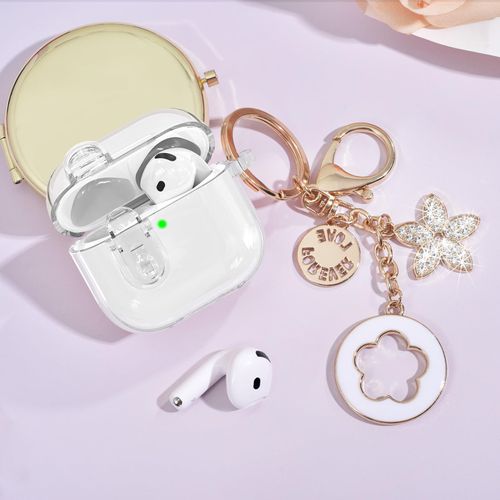 (with Safety Lock) Clear Case Compatible with Cute Apple Airpods 4 Cases 2024 Women, VISOOM Soft TPU Transparency Air pods 4 Gen Case iPods 4 Earbuds Case Girl Bling Keychain for Airpod iPod 4th Gen