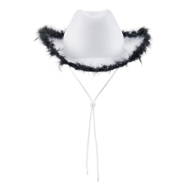 Edhomenn Women Felt Cowboy Hat Fluffy Feather Trim Cowgirl Hat Fancy Dress Up Party Accessory (B4-White, 32cm*42cm*18cm)