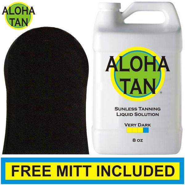 ALOHA TAN - VERY DARK - 8 oz - Spray Tanning Solution Liquid Mist + Tanner Mitt