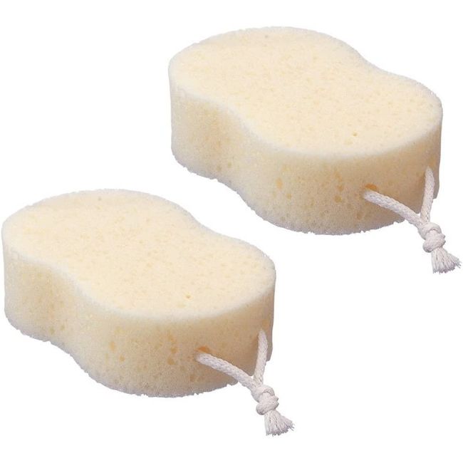 Marna Body Sponge, Soft Sponge, White, 2 Pieces, Made in Japan, Bath, Body Sponge, Foaming, Skin-Friendly, Hanging Storage