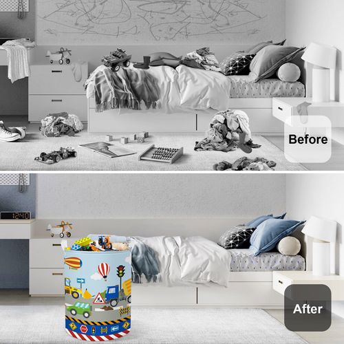 HUUMONSS Construction Vehicle Baby Laundry Hamper Collapsible Clothes Kids Storage Basket Large Boys Gift Toy Box Bin for Nursery Room, Bulldozer, 63L
