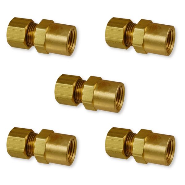1/2" Brass Compression x 3/8" NPTF Female Pipe Thread Straight Adapter Fitting | 366-08-06 (5-PACK)